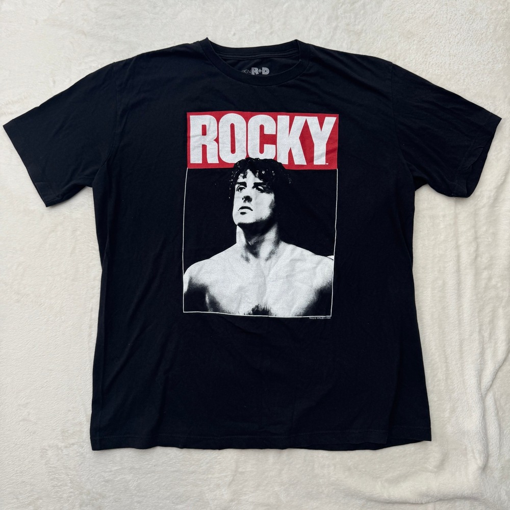 Design R+D T-Shirt Mens XL Black Rocky Balboa Sylvester Stallone Graphic Crew